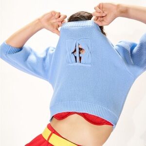 Fashion Brand Company Baby Blue Window Crop Sweater